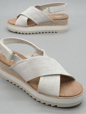 TOMS Neutral Linen Diana Cross-Strap Platform Wedge Sandals